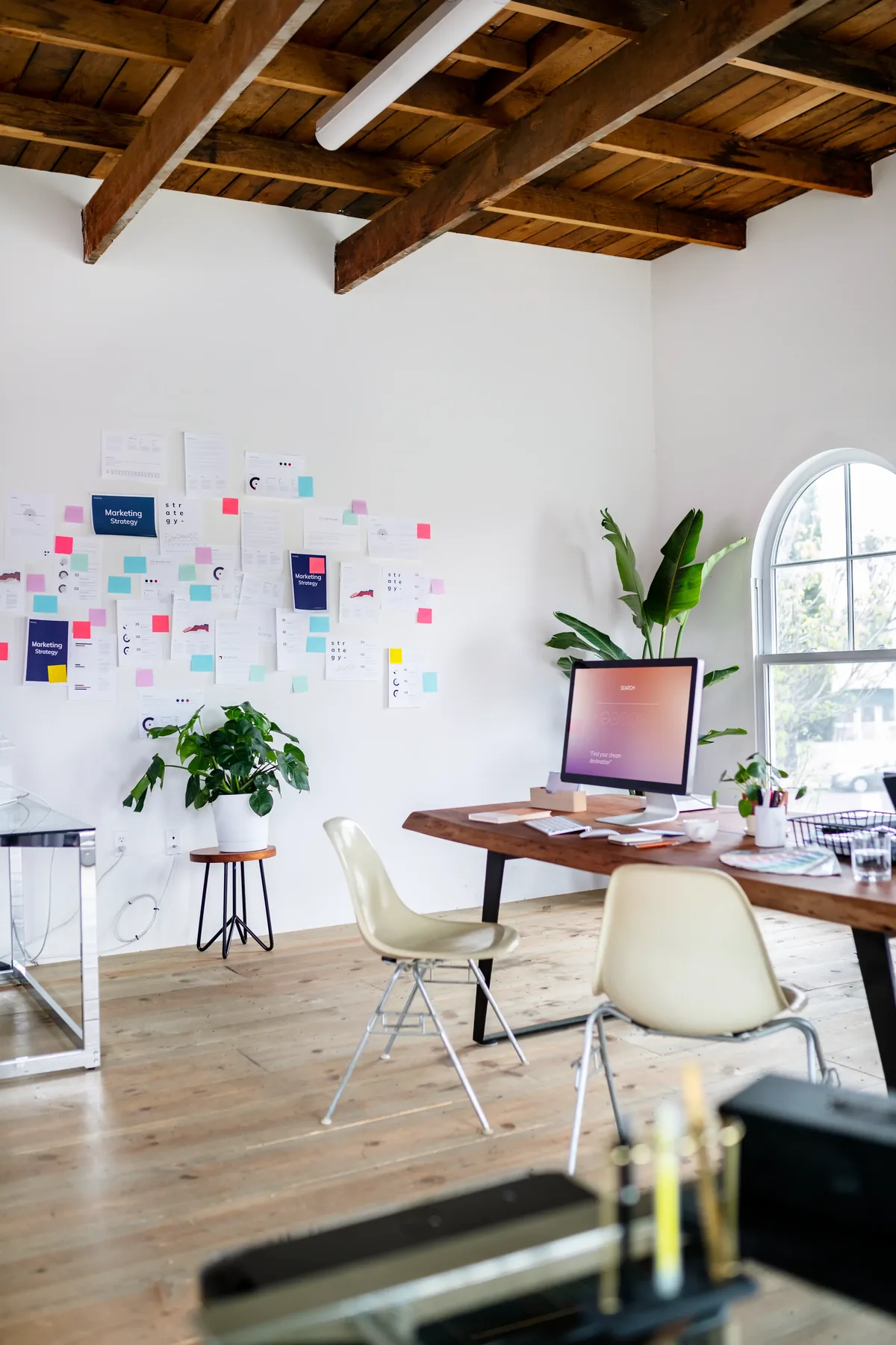 Bright modern workspace with plants and natural light