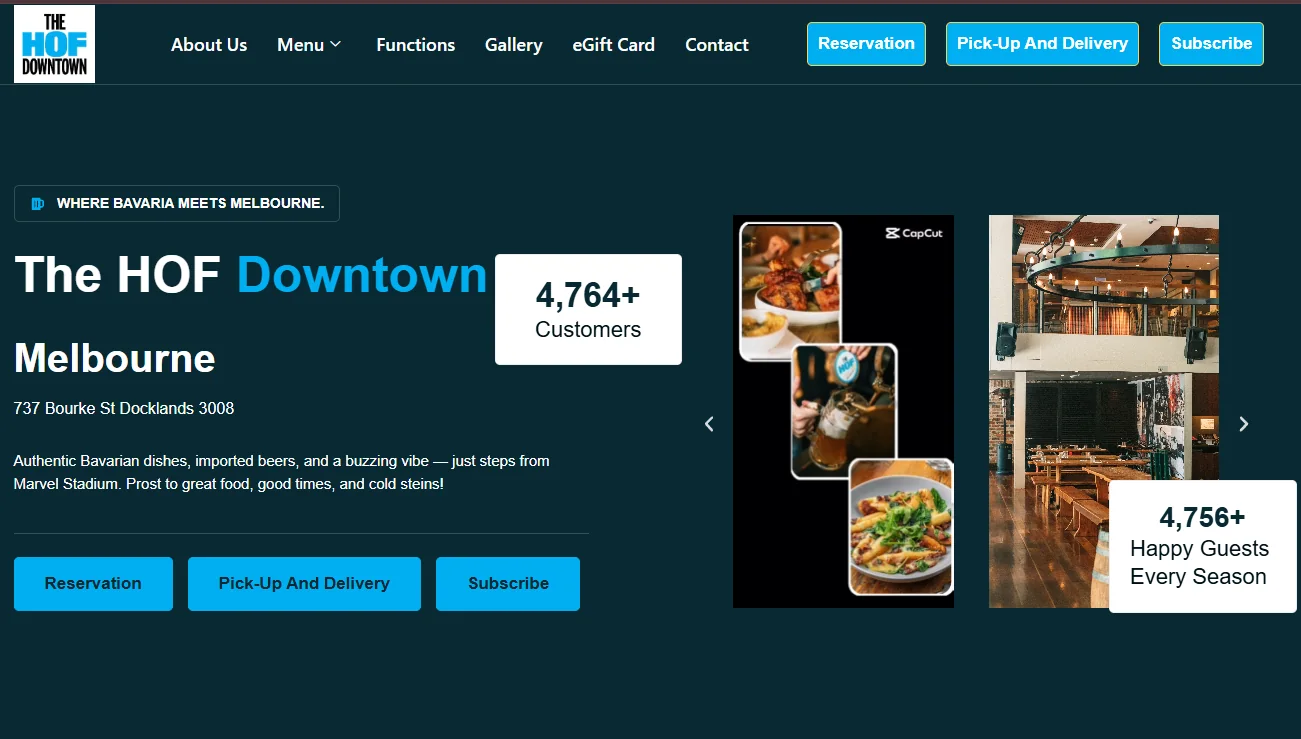 The HOF Downtown website screenshot